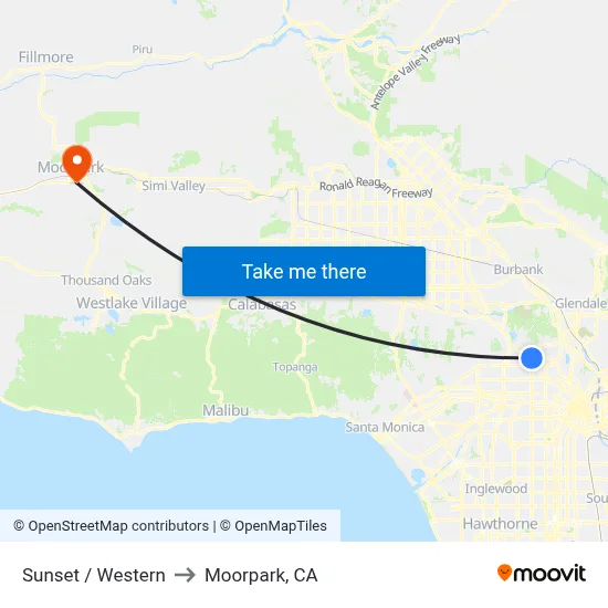 Sunset / Western to Moorpark, CA map