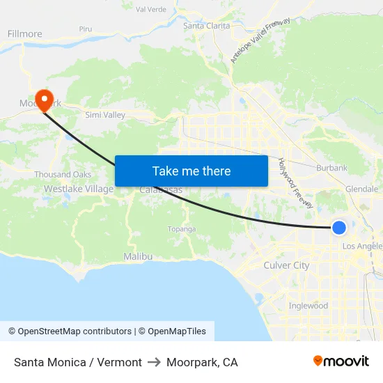 Santa Monica / Vermont to Moorpark, CA map