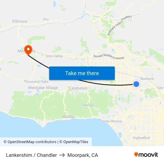 Lankershim / Chandler to Moorpark, CA map