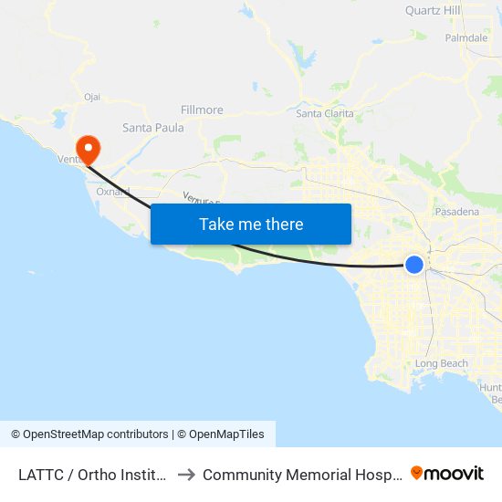 LATTC / Ortho Institute to Community Memorial Hospital map