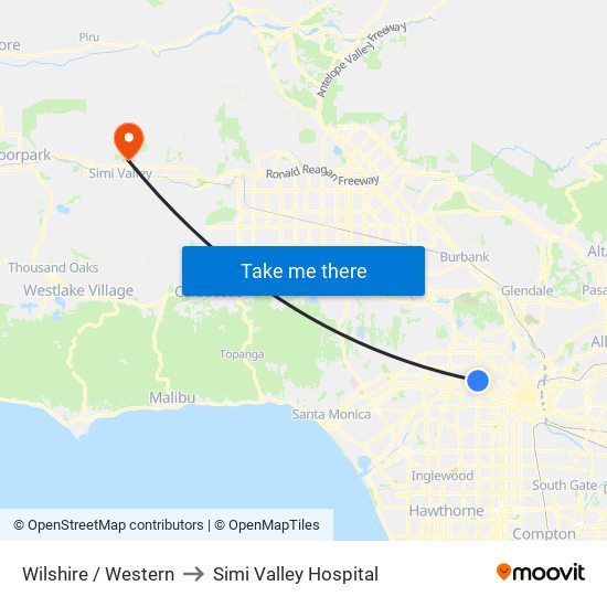 Wilshire / Western to Simi Valley Hospital map