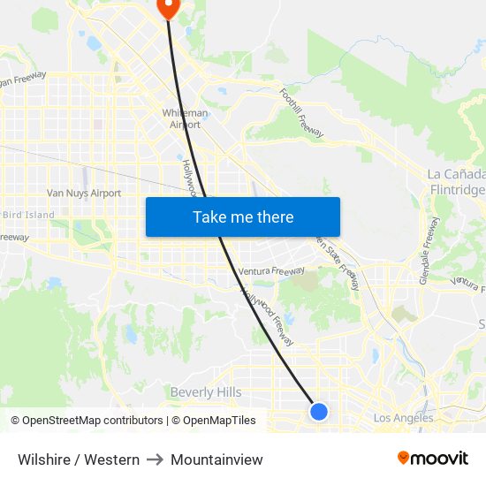 Wilshire / Western to Mountainview map