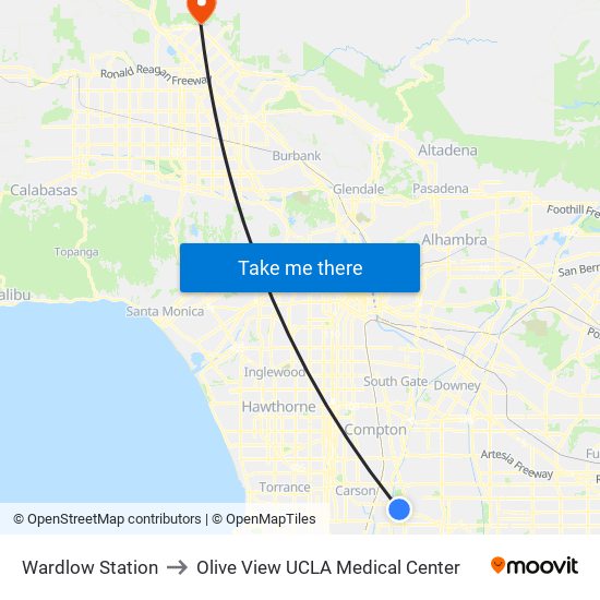 Wardlow Station to Olive View UCLA Medical Center map