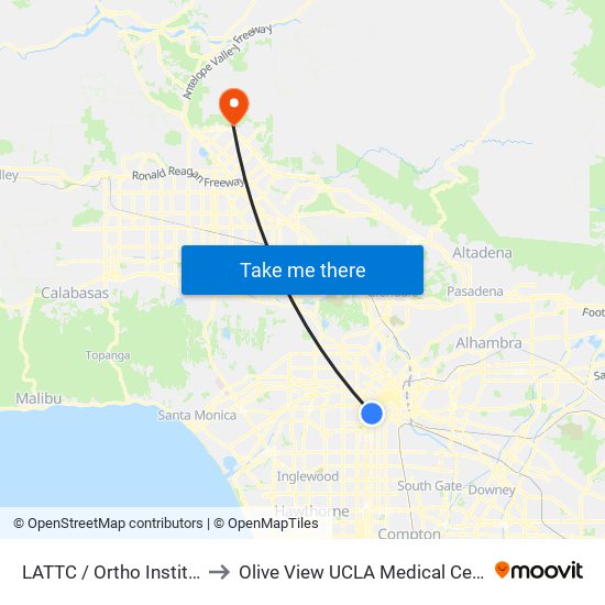 LATTC / Ortho Institute to Olive View UCLA Medical Center map