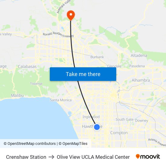 Crenshaw Station to Olive View UCLA Medical Center map