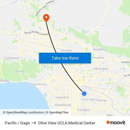 Pacific / Gage to Olive View UCLA Medical Center map