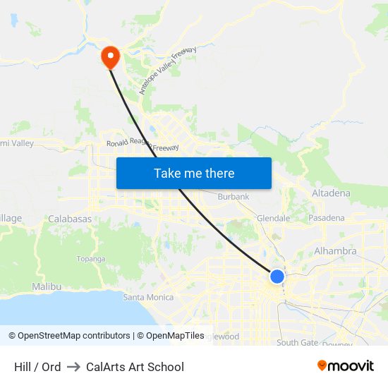 Hill / Ord to CalArts Art School map
