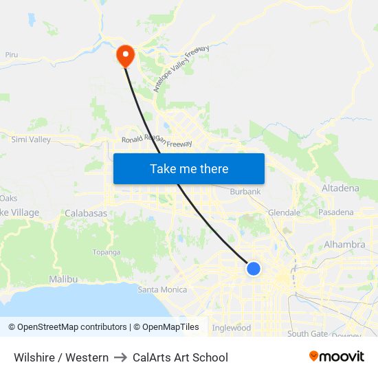 Wilshire / Western to CalArts Art School map