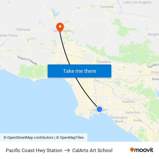 Pacific Coast Hwy Station to CalArts Art School map