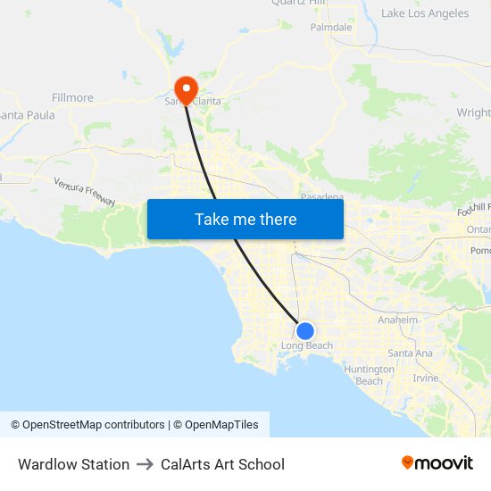 Wardlow Station to CalArts Art School map