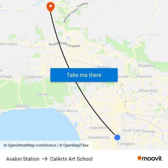 Avalon Station to CalArts Art School map