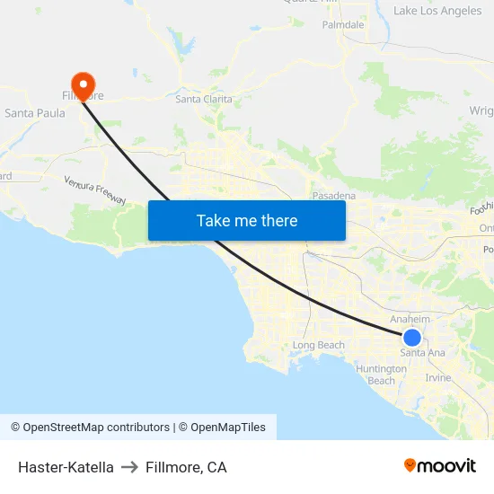 Haster-Katella to Fillmore, CA map