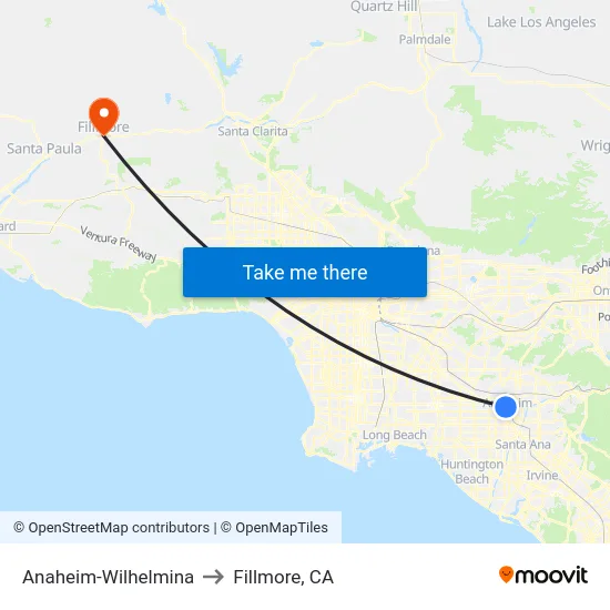 Anaheim-Wilhelmina to Fillmore, CA map