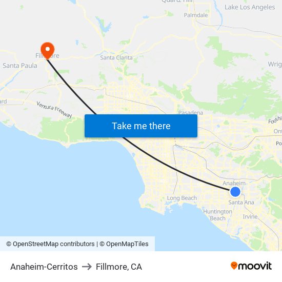 Anaheim-Cerritos to Fillmore, CA map