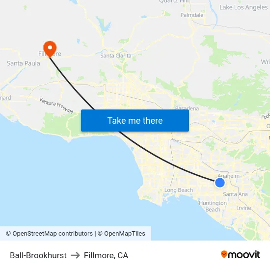 Ball-Brookhurst to Fillmore, CA map