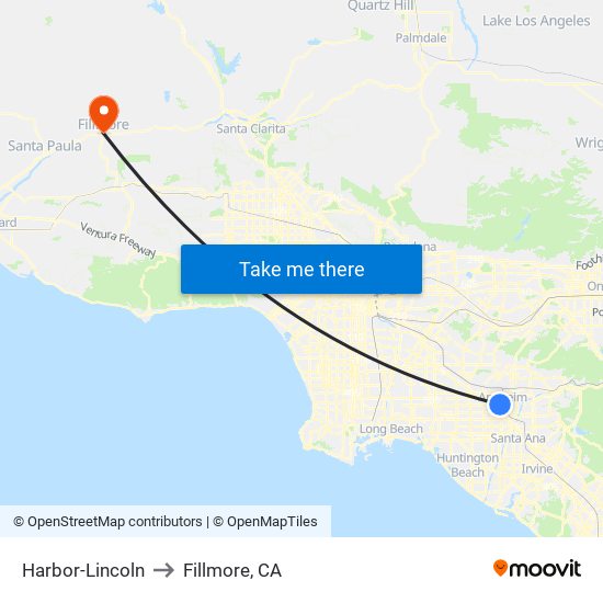 Harbor-Lincoln to Fillmore, CA map