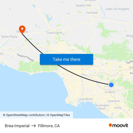 Brea-Imperial to Fillmore, CA map