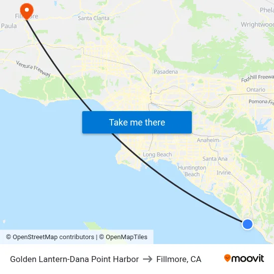 Golden Lantern-Dana Point Harbor to Fillmore, CA map