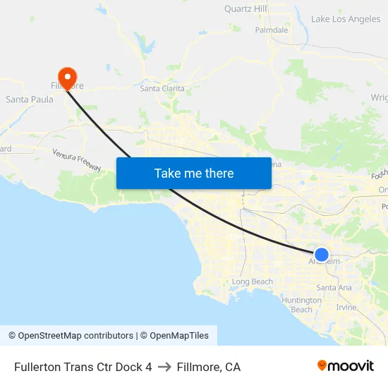 Fullerton Trans Ctr Dock 4 to Fillmore, CA map