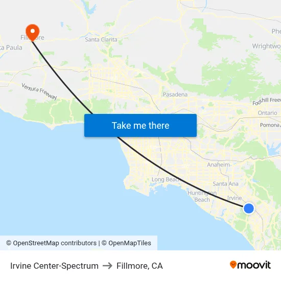 Irvine Center-Spectrum to Fillmore, CA map