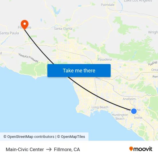 Main-Civic Center to Fillmore, CA map