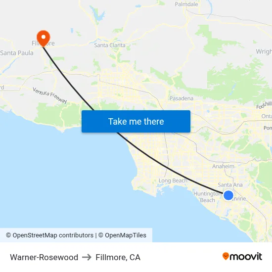 Warner-Rosewood to Fillmore, CA map