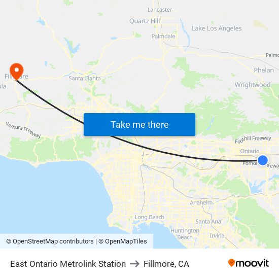 East Ontario Metrolink Station to Fillmore, CA map