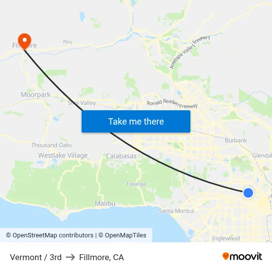 Vermont / 3rd to Fillmore, CA map