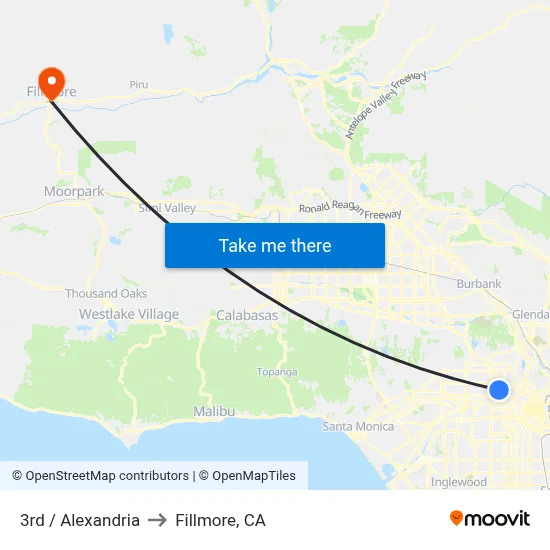 3rd / Alexandria to Fillmore, CA map