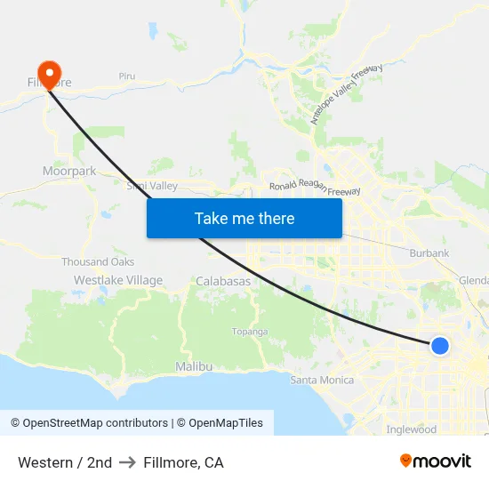 Western / 2nd to Fillmore, CA map