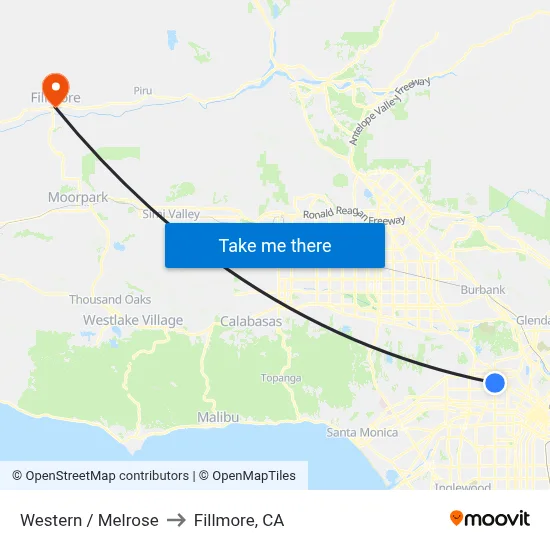 Western / Melrose to Fillmore, CA map