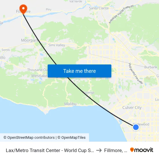 Lax/Metro Transit Center - World Cup Service to Fillmore, CA map