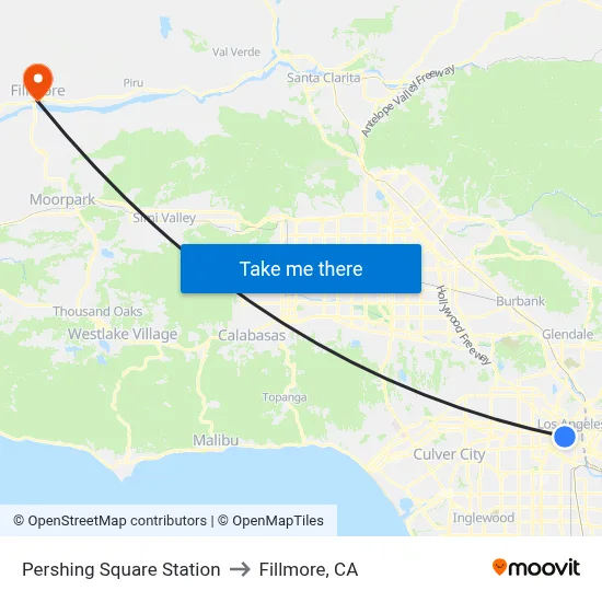 Pershing Square Station to Fillmore, CA map