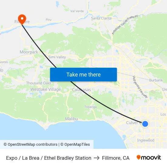 Expo / La Brea / Ethel Bradley Station to Fillmore, CA map