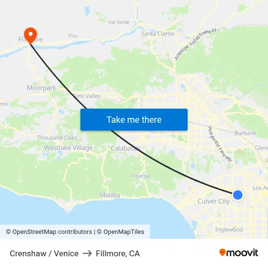 Crenshaw / Venice to Fillmore, CA map