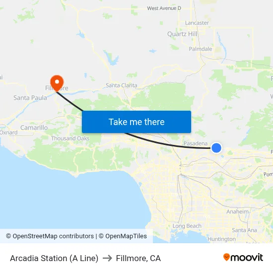 Arcadia Station (A Line) to Fillmore, CA map