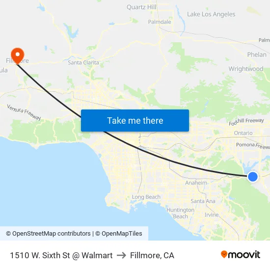 1510 W. Sixth St @ Walmart to Fillmore, CA map