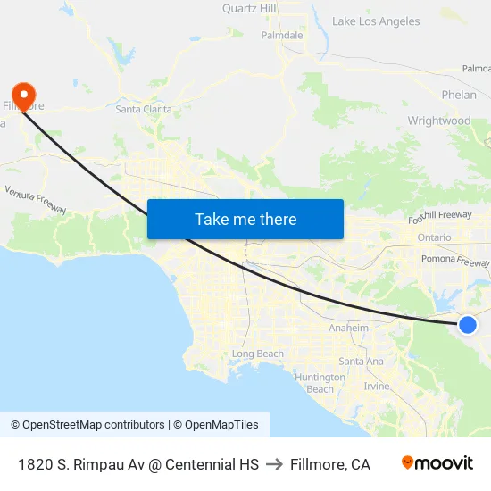 1820 S. Rimpau Av @ Centennial HS to Fillmore, CA map