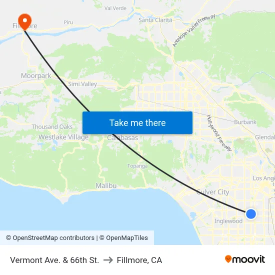 Vermont Ave. & 66th St. to Fillmore, CA map