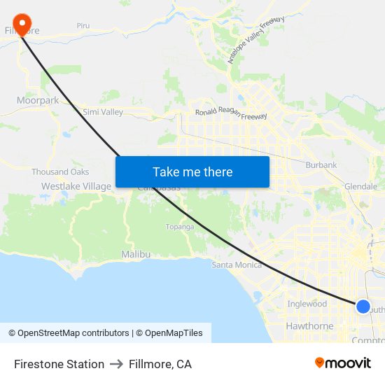 Firestone Station to Fillmore, CA map