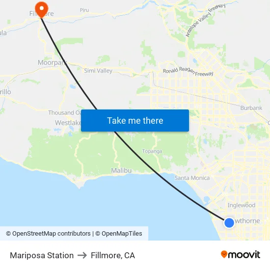 Mariposa Station to Fillmore, CA map