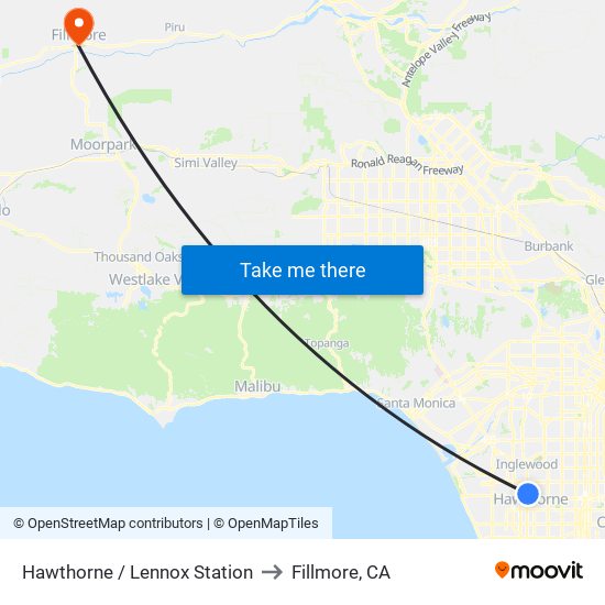 Hawthorne / Lennox Station to Fillmore, CA map