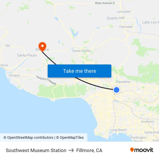 Southwest Museum Station to Fillmore, CA map