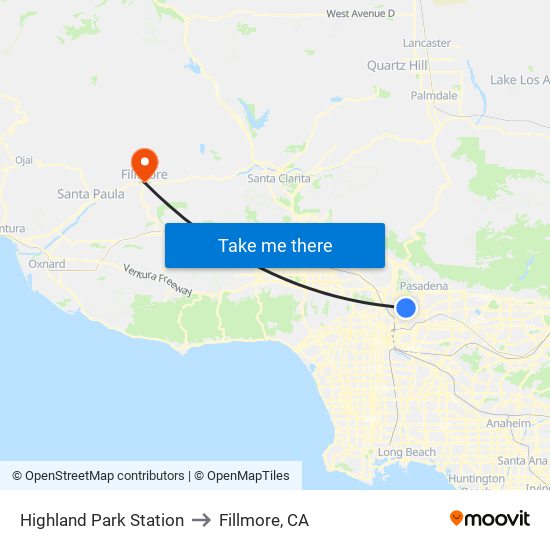 Highland Park Station to Fillmore, CA map