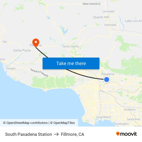 South Pasadena Station to Fillmore, CA map