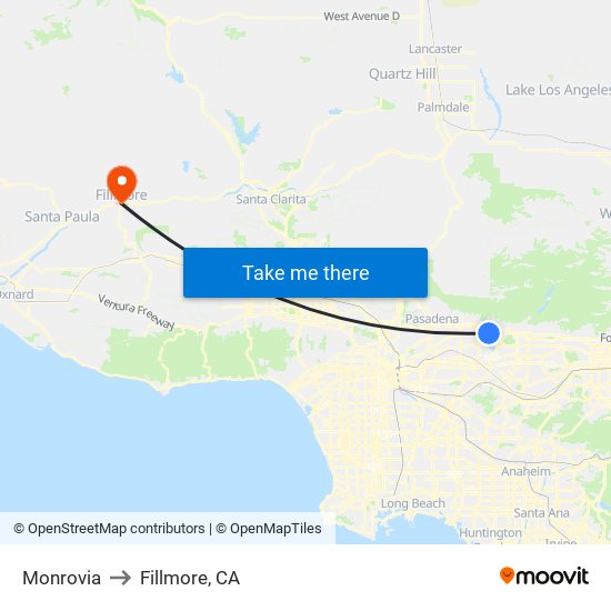 Monrovia to Fillmore, CA map