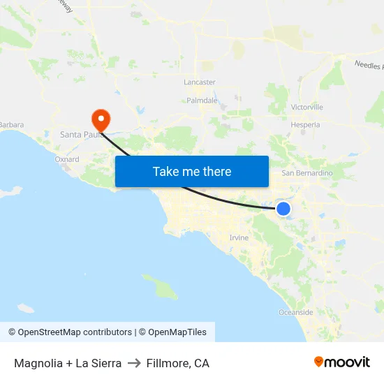 Magnolia + La Sierra to Fillmore, CA map