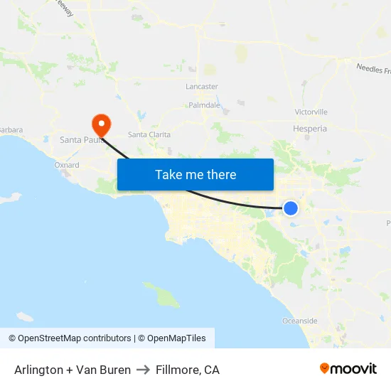 Arlington + Van Buren to Fillmore, CA map
