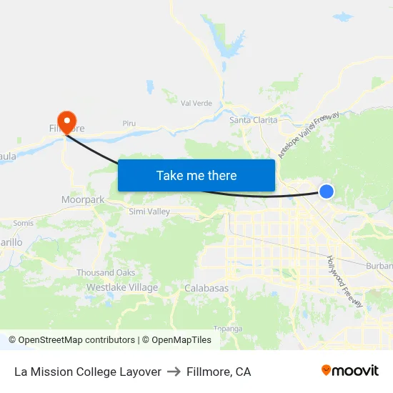 La Mission College Layover to Fillmore, CA map
