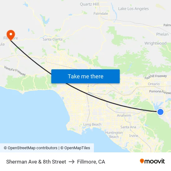 Sherman Ave & 8th Street to Fillmore, CA map